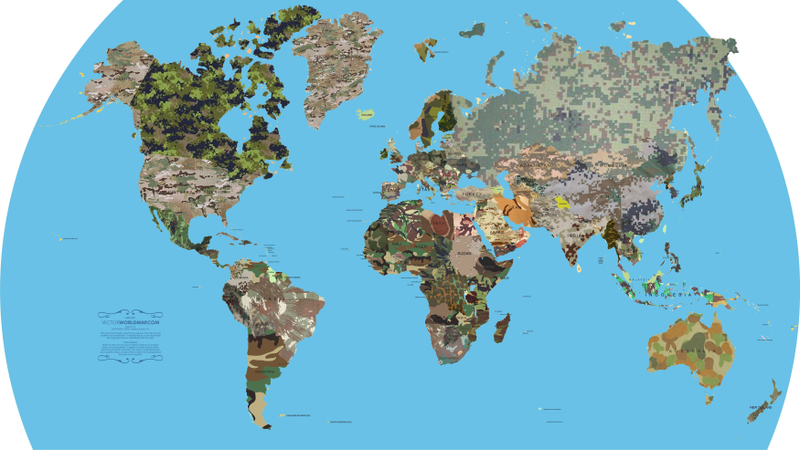Illustration for article titled Map shows what each country's military camouflage pattern looks like